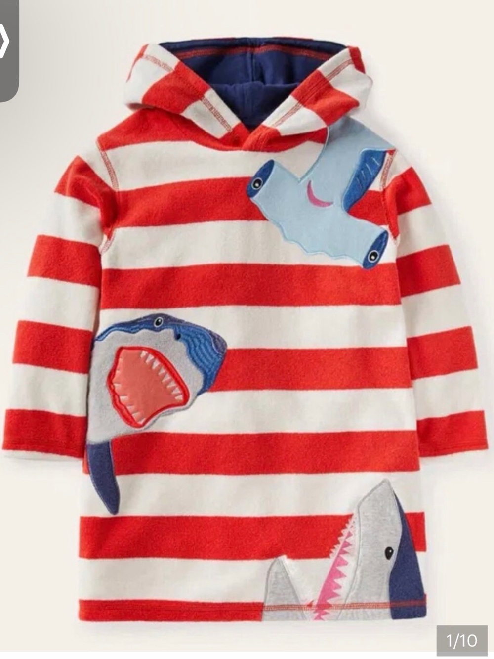 Mini Boden Red and White Striped Shark Hoodie Dress